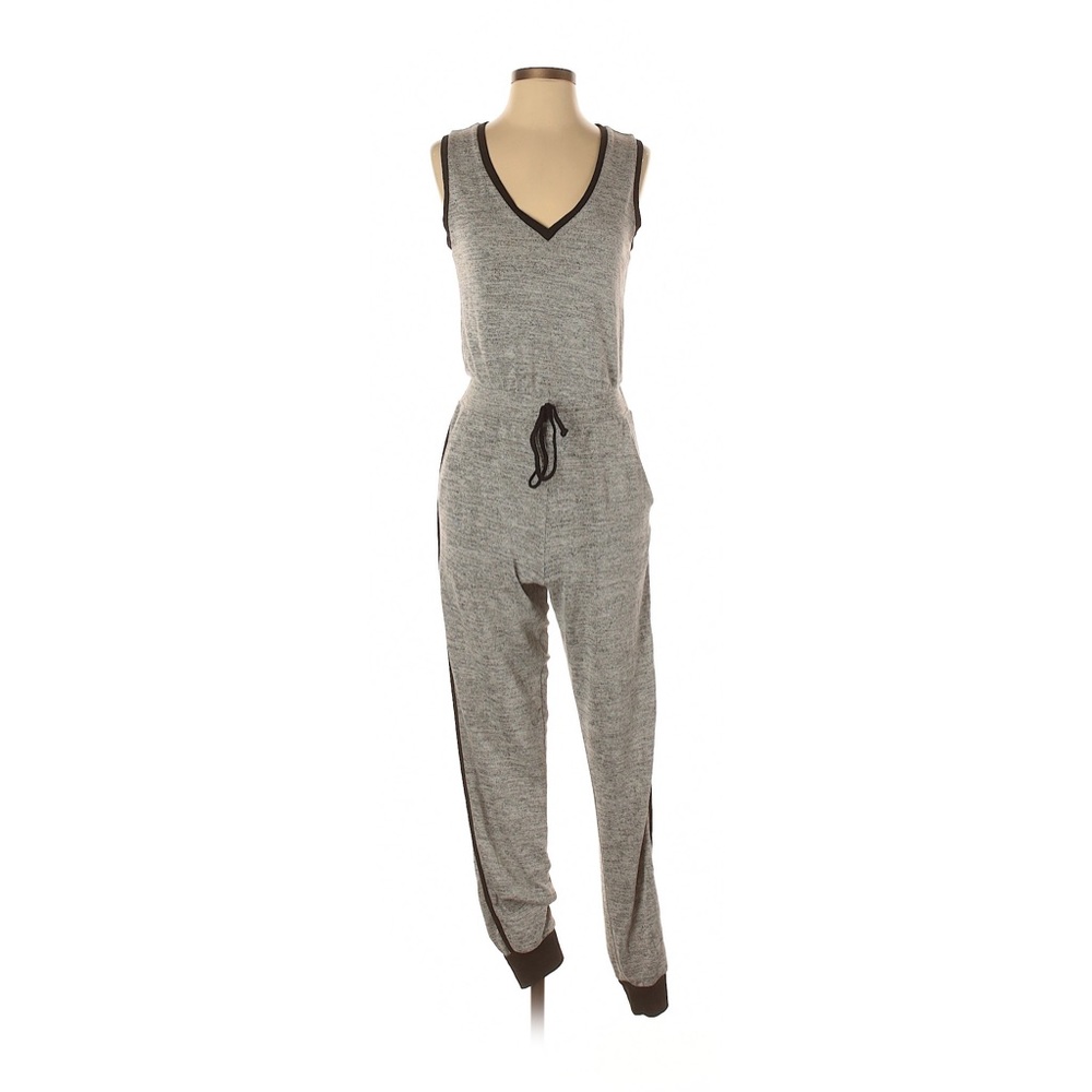 Gray Sleeveless Jumpsuit with Black Trim